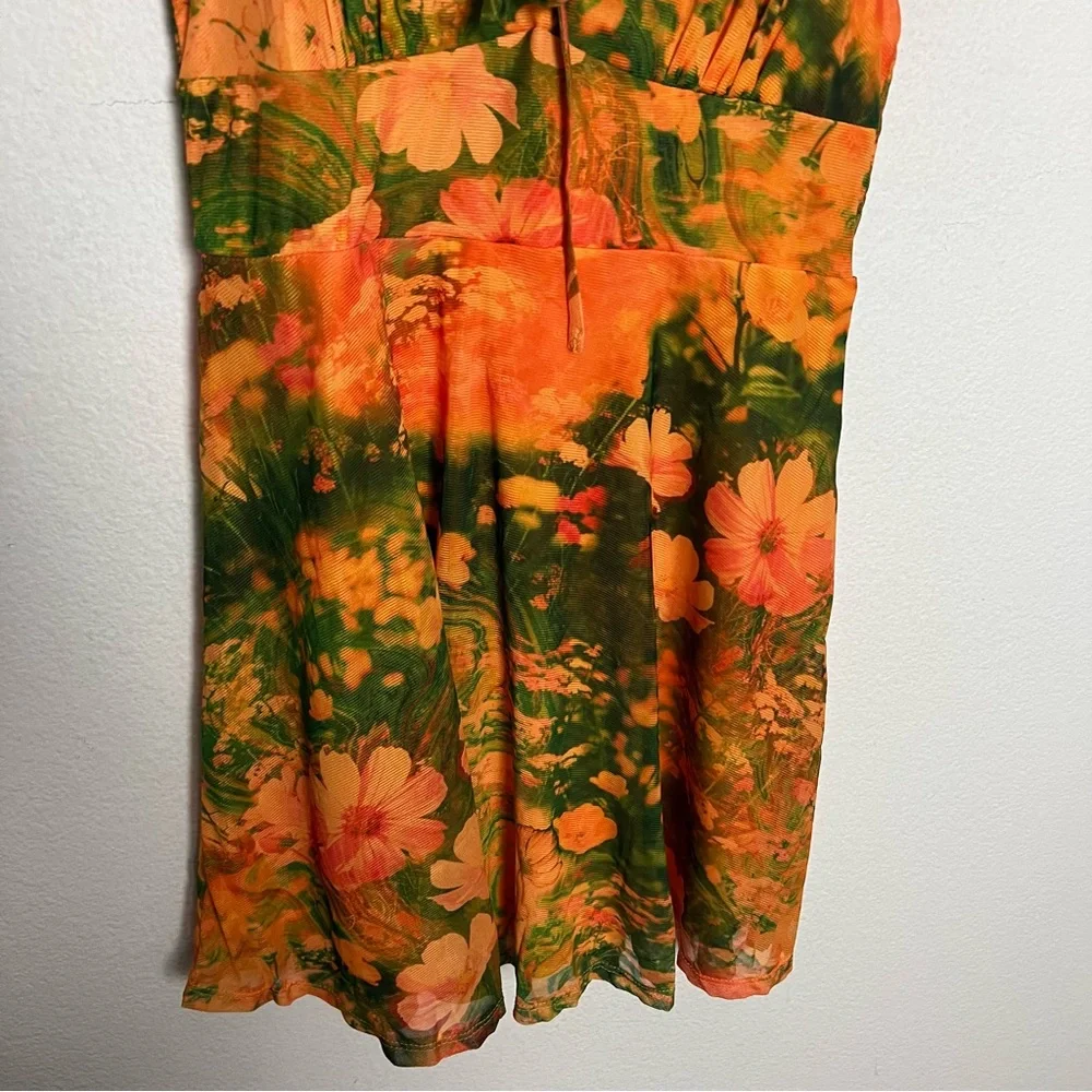 NEW Urban Outfitters Audrey Mesh Babydoll Mini Dress Size Medium Orange Green - Picture 5 of 9